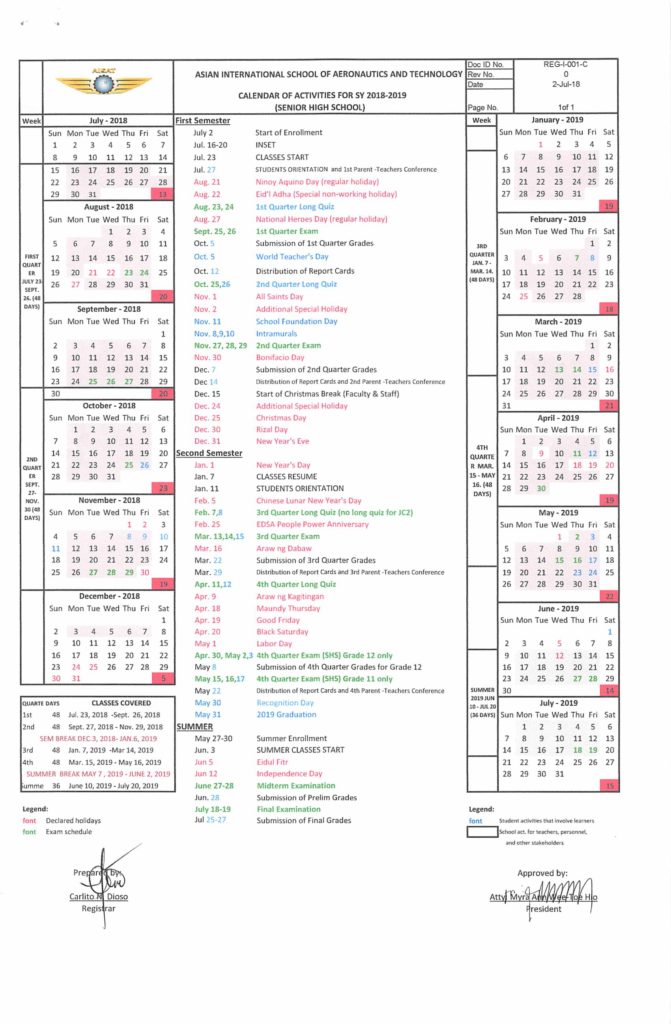 School Calendar AISAT