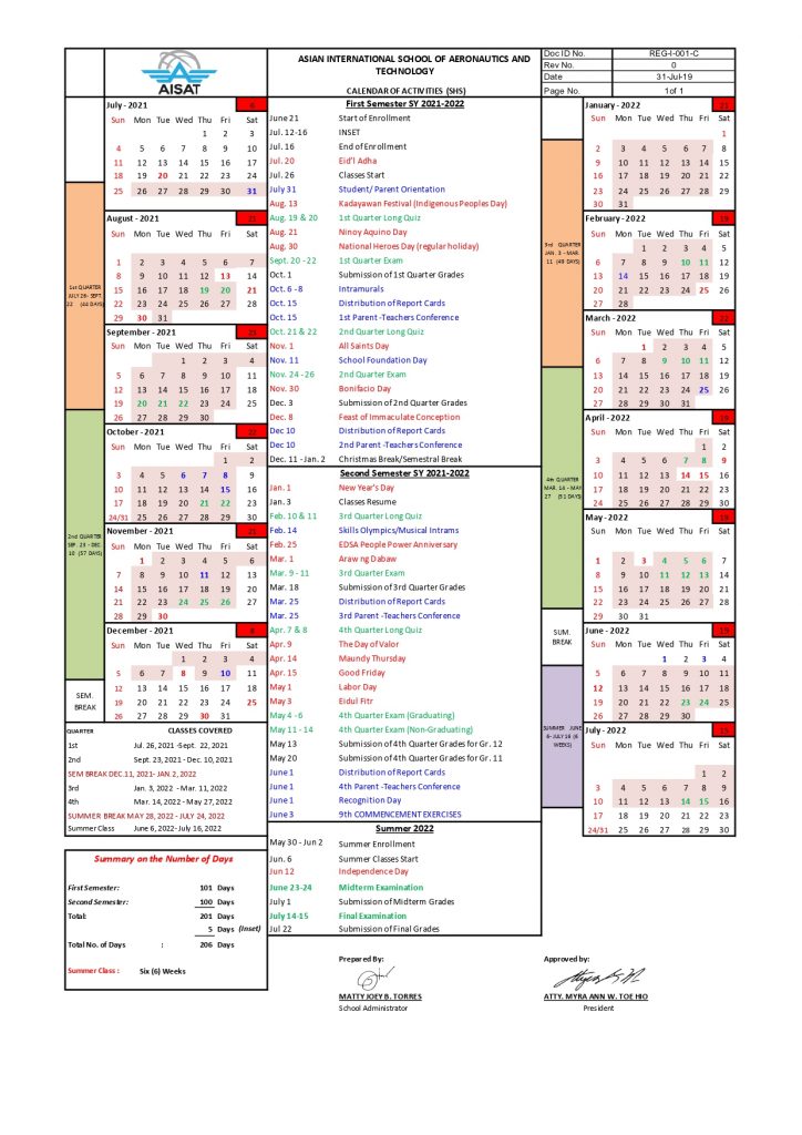 School Calendar 22-23 - AISAT